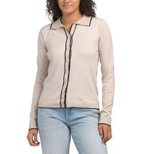 MAX STUDIO LONDON BLACK MULTI Long Sleeve Button Front Sweater